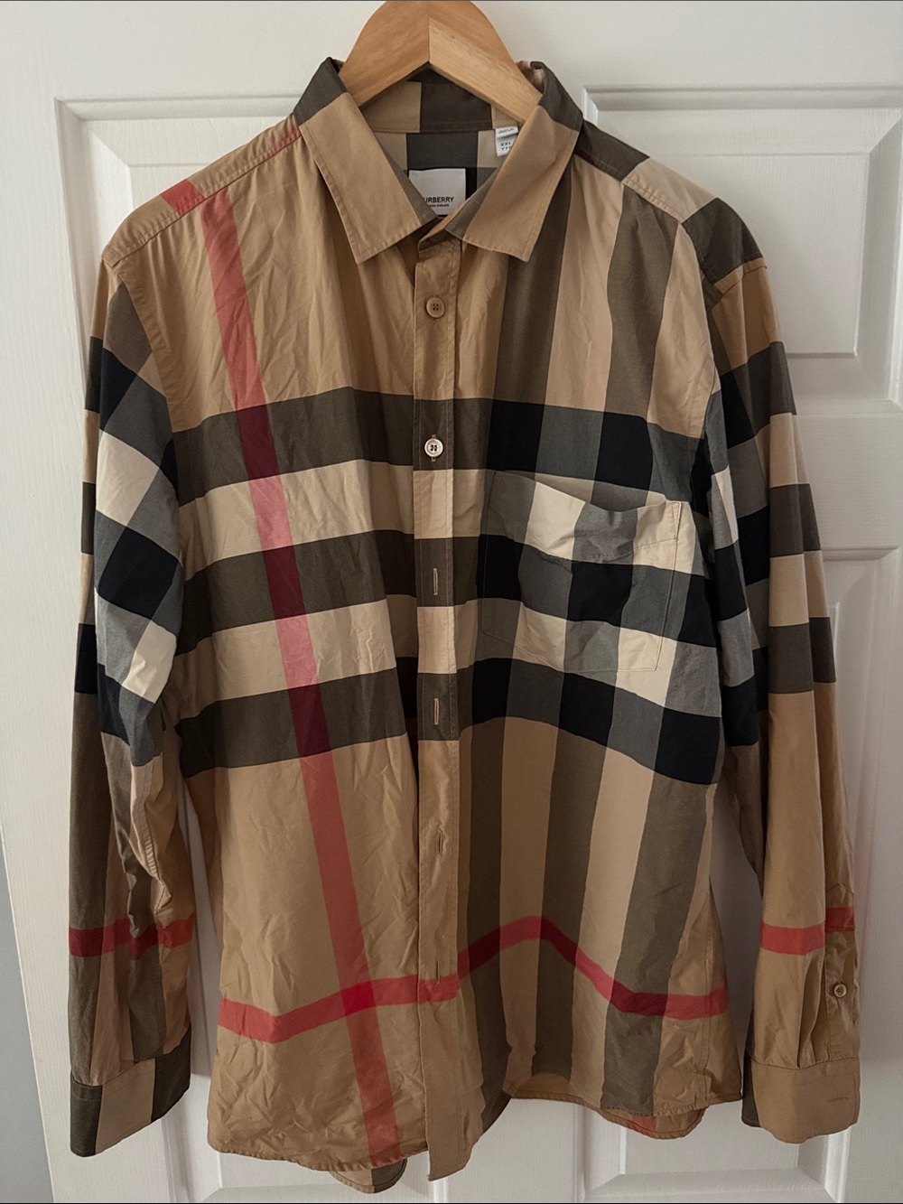 Burberry Tan Black Red Classic Check Button-Up Shirt